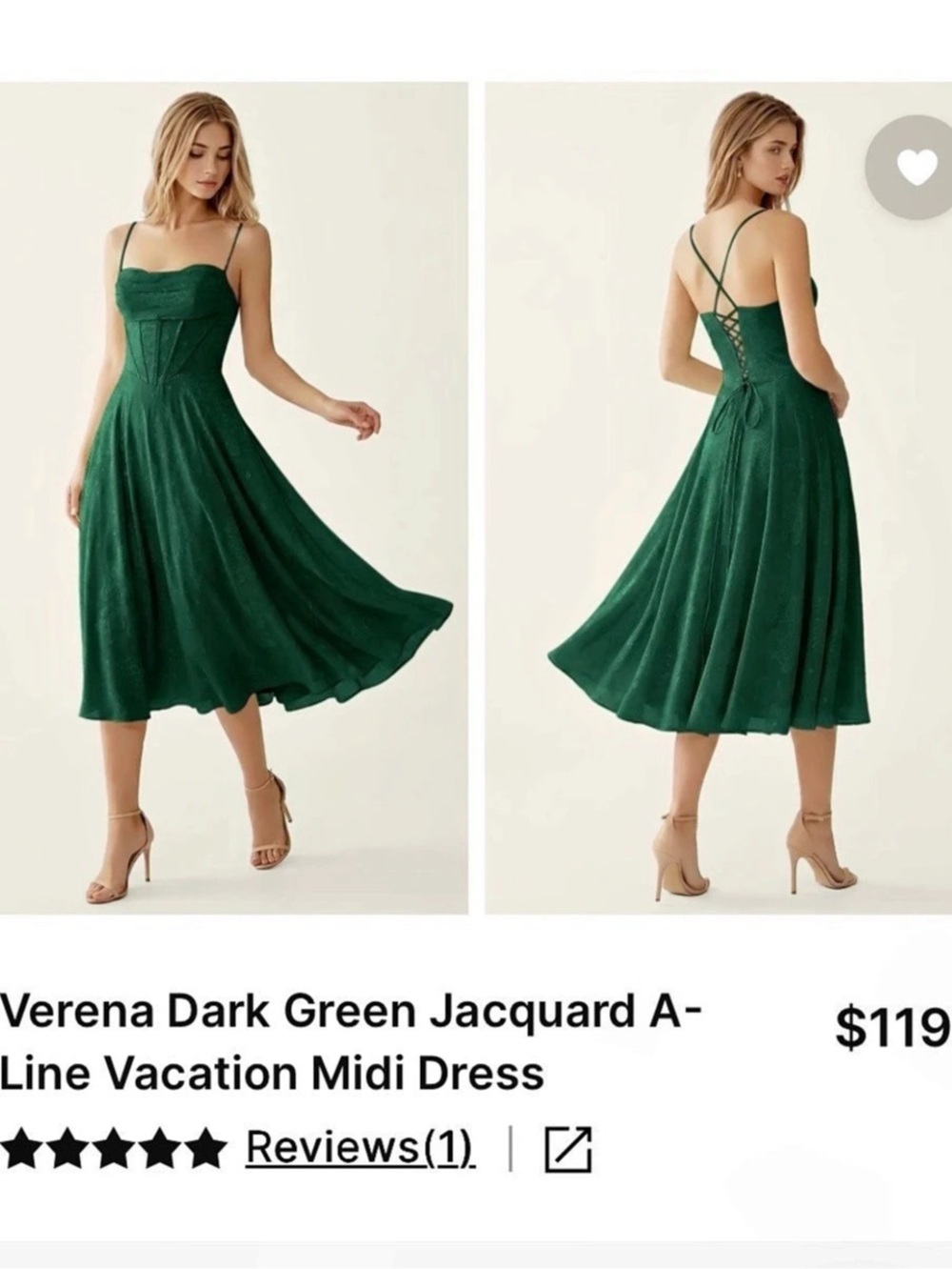 Azazie Verena Dark Green Jacquard A-Line, lace up Midi Dress
